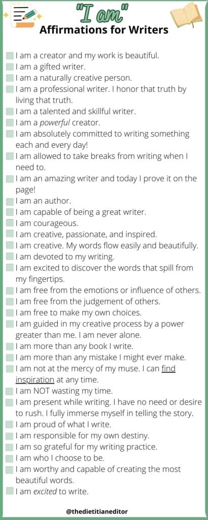 150+ Powerful Affirmations for Writers - The Dietitian Editor